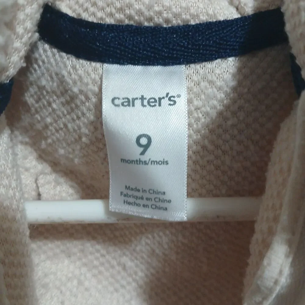 Carters Fleece  Tan 9 Mth Jacket Sweater Full Zip Expert River Guide Patch